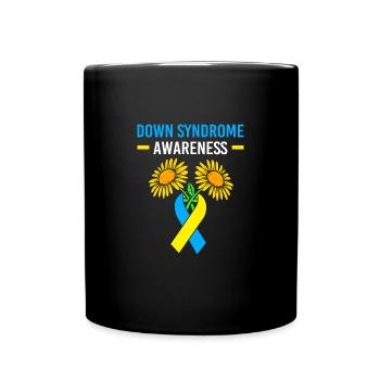 Down syndrome T21 chromosome trisomy sunflower - Full Colour Mug - black - Front