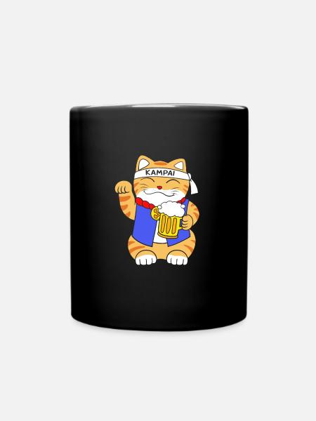 Maneki Neko Japan Lucky Charm - Full Colour Mug - black