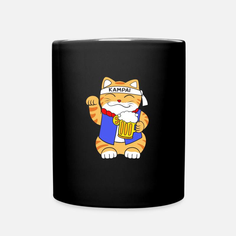 Maneki Neko Japan Lucky Charm - Full Colour Mug - black