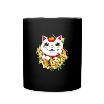 Maneki Neko Japan Glücksbringer - Tasse einfarbig - Schwarz - Vorne