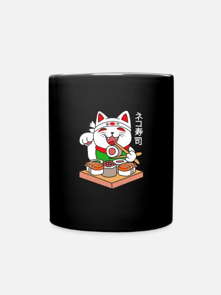 Maneki Neko Japan Glücksbringer Sushi - Tasse einfarbig - Schwarz