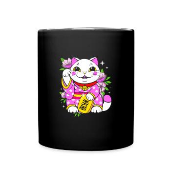 Maneki Neko Japan Glücksbringer - Tasse einfarbig - Schwarz - Vorne
