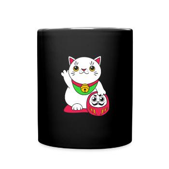 Maneki Neko Japan Glücksbringer - Tasse einfarbig - Schwarz - Vorne