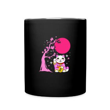 Maneki Neko Japan Glücksbringer - Tasse einfarbig - Schwarz - Vorne
