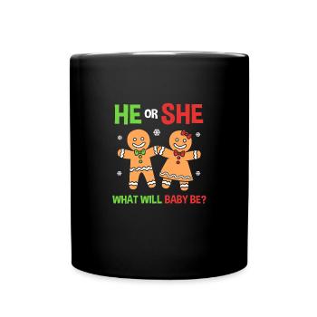 Christmas Gender Reveal Newborn Baby Sayings - Full Colour Mug - black - Front