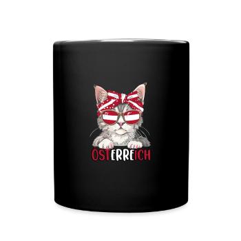 Österreich Katze Fan Fußball Katzenliebhaber - Tasse einfarbig - Schwarz - Vorne