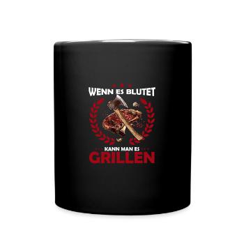 Wenn es blutet kann man es grillen BBQ Grillshirt - Tasse einfarbig - Schwarz - Vorne