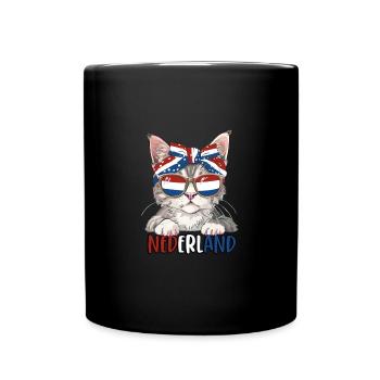 Niederlande Katze Fan Fußball Katzenliebhaber - Tasse einfarbig - Schwarz - Vorne