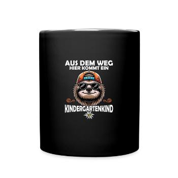 Aus dem Weg hier kommt ein Kindergartenkind Kiga - Tasse einfarbig - Schwarz - Vorne