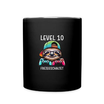Level 10 Freigeschaltet Gamer Geburtstag Faultier - Tasse einfarbig - Schwarz - Vorne