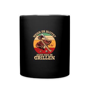 BBQ Grillshirt Wenn es blutet kann man es grillen - Tasse einfarbig - Schwarz - Vorne