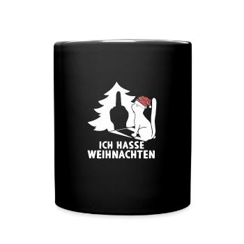 Ich Hasse Weihnachten Katze Weihnachtsbaum Humor - Tasse einfarbig - Schwarz - Vorne