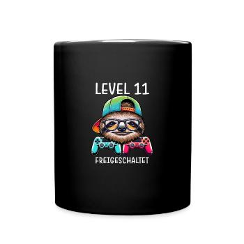 Level 11 Freigeschaltet Gamer Geburtstag Faultier - Tasse einfarbig - Schwarz - Vorne