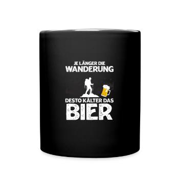 Je länger die Wanderung desto kälter das Bier - Tasse einfarbig - Schwarz - Vorne
