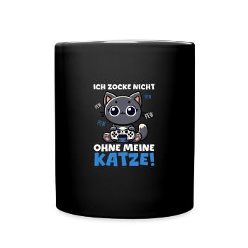 Ich Zocke Nicht Ohne Meine Katze Gaming - Tasse einfarbig - Schwarz - Vorne