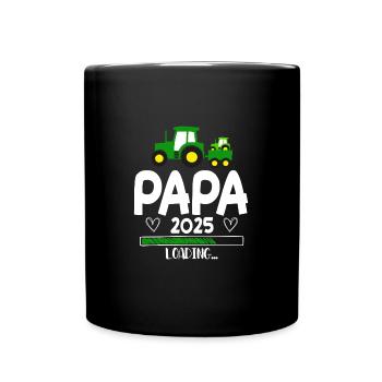 Papa 2025 Traktor Werdender Papa - Tasse einfarbig - Schwarz - Vorne