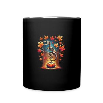 Thanksgiving Dino Skelett Herbstblätter Kürbis - Tasse einfarbig - Schwarz - Vorne