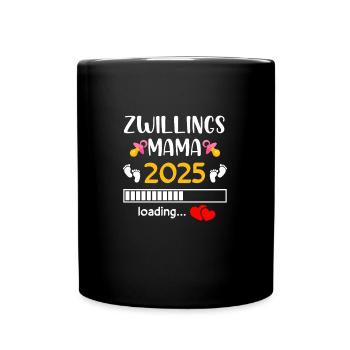 Zwillings Mama 2025 Loading Schwangerschaft Baby - Tasse einfarbig - Schwarz - Vorne
