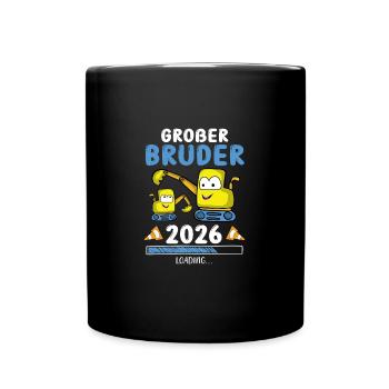 Großer Bruder 2026 Bagger Geschwister - Tasse einfarbig - Schwarz - Vorne