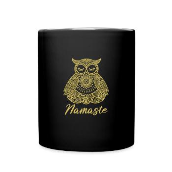 Namaste Eule Mandala - Tasse einfarbig - Schwarz - Vorne