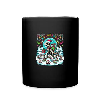 Katze Armee Skelett Dino Weihnachten T-Rex - Tasse einfarbig - Schwarz - Vorne