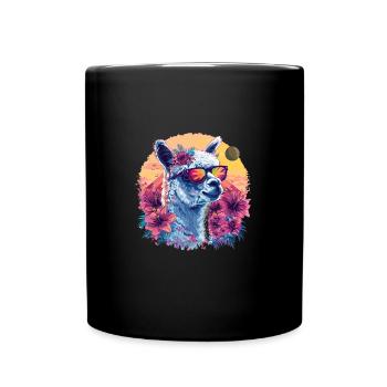 Alpaka Lama Blumen für Alpakaliebhaber - Tasse einfarbig - Schwarz - Vorne