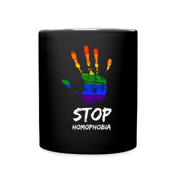 Stop Homophobia LGBT Gay Pride CSD Hand Regenbogen - Tasse einfarbig - Schwarz - Vorne
