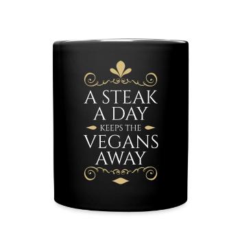 Anti Vegan Fancy Steak Gold - Full Colour Mug - black - Front