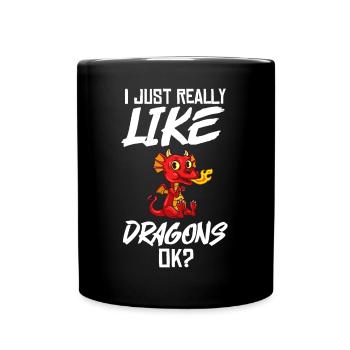 Drachenkopf Drache Lustig Niedlich Fantasiewesen - Tasse einfarbig - Schwarz - Vorne