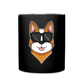 Chien gallois Corgi Pembroke avec lunettes de soleil - Mug uni - noir - Devant