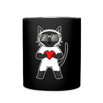 Chat siamois avec lunettes de soleil et cœur - Mug uni - noir - Devant