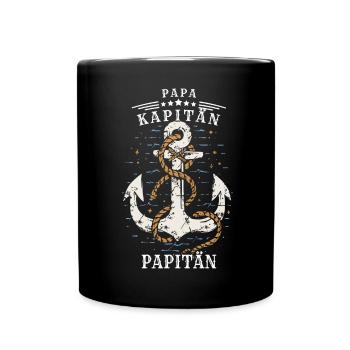 Papa, Kapitän, Papitän - Tasse einfarbig - Schwarz - Vorne