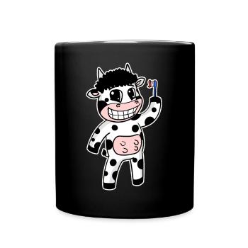 Cow with toothbrush - Full Colour Mug - black - Front