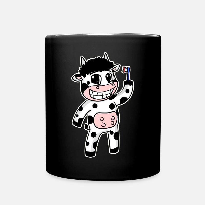 Kuh mit Zahnbürste - Tasse einfarbig - Schwarz
