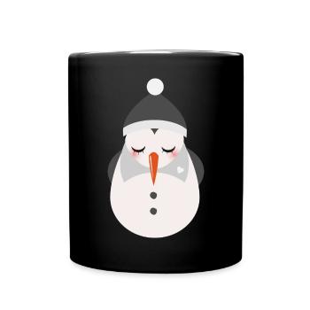 mignon bonhomme de neige avec casquette et nez de navet - Mug uni - noir - Devant