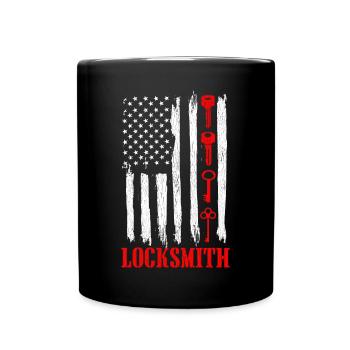 Schlüssel mit USA-Flagge - Schlosserei - Tasse einfarbig - Schwarz - Vorne