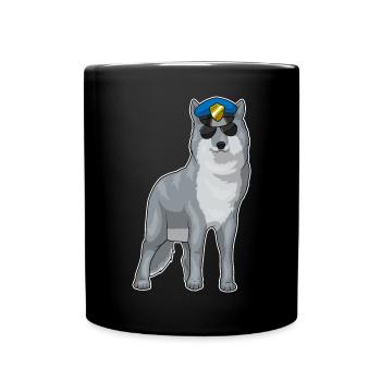 Wolf Polizist Sonnenbrille Polizei - Tasse einfarbig - Schwarz - Vorne