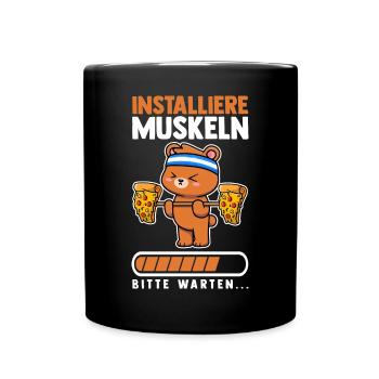 Muskeln Sport Fitness Gewichtheben Bär - Tasse einfarbig - Schwarz - Vorne