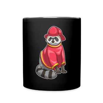 Raccoon Firefighter Fire Helmet Fire Brigade - Full Colour Mug - black - Front