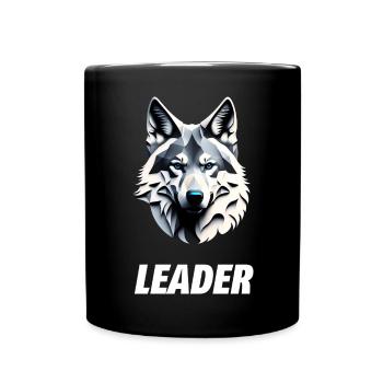 Wolfskopf mit weißem Leader Schriftzug - Tasse einfarbig - Schwarz - Vorne