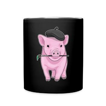 Schwein Maler Pinsel Malen - Tasse einfarbig - Schwarz - Vorne