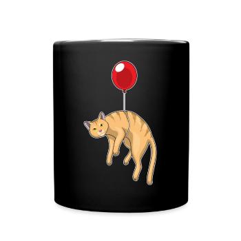 Katze Luftballon - Tasse einfarbig - Schwarz - Vorne