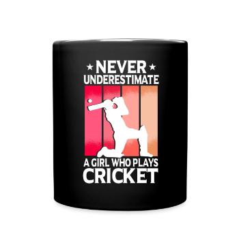 Ne sous-estimez jamais une fille qui joue au cricket - Mug uni - noir - Devant