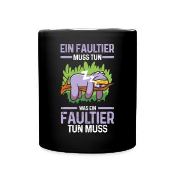 Faultier - Tasse einfarbig - Schwarz - Vorne