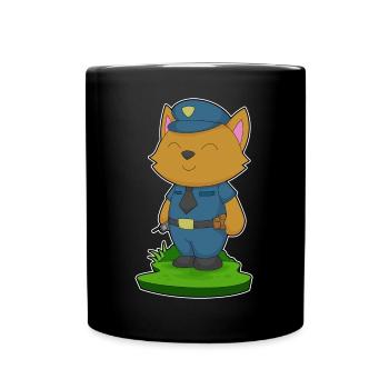 Katze Polizist Mikrofon Polizei - Tasse einfarbig - Schwarz - Vorne