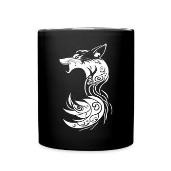 Weißer Tribal Fantasy Fuchs - Tasse einfarbig - Schwarz - Vorne