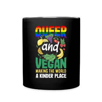 Queer et végétalien - faire du monde un endroit plus gentil - Mug uni - noir - Devant