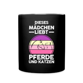 Pferde Pferdeliebhaber Katzenliebhaber Katzen - Tasse einfarbig - Schwarz - Vorne