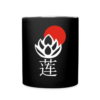 Weißer Lotus und Rote Sonne - Tasse einfarbig - Schwarz - Vorne