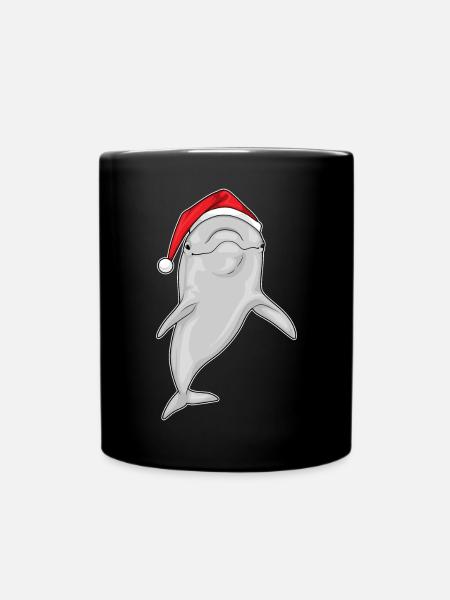 Delfin Weihnachten Weihnachtsmütze - Tasse einfarbig - Schwarz